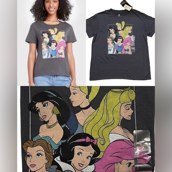 Disney Princess Short Sleeve Crewneck T-Shirt Size Medium Dark Grey - Picture 1 of 13